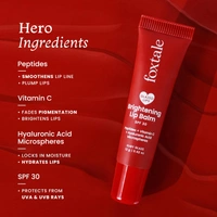 Foxtale Brightening SPF30 Lip Balm - 12g | with Peptides, Vitamin C & Hyaluronic Acid | Reduces Pigmentation | Brightens Lips | Prevents Chapped Lips |Protects with SPF 30 | Smooth & Soft Lips | Shade - Ruby Glaze