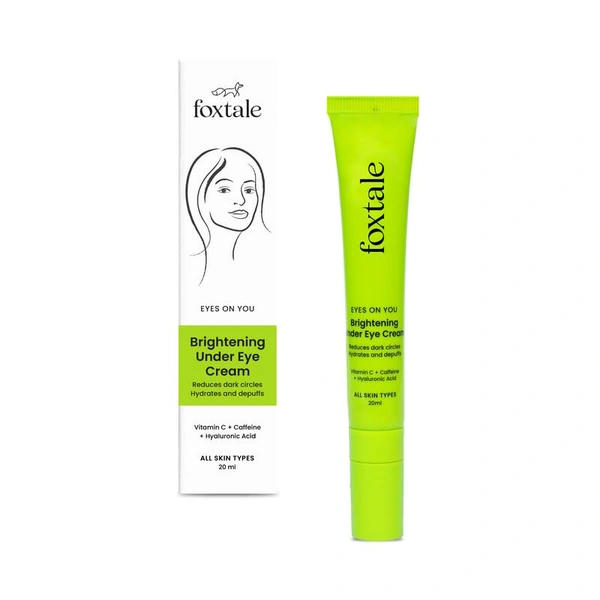 Foxtale Brightening Under Eye Cream - 20ml | with Vitamin-C, Caffeine & Hyaluronic Acid | Reduces Dark Circles, Puffiness & Fine Lines | Hydrates & Nourishes | Youthful Eye Area | for All Skin Types