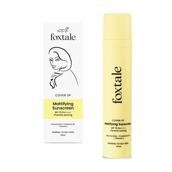 Foxtale Niacinamide Matte Sunscreen-50ml | SPF 70+ PA++++ | Prevents Tanning | Brighten Skin | Non Greasy | Reduce Spots & Pigmentation | UVB/UVA Protection | Normal To Oily Skin