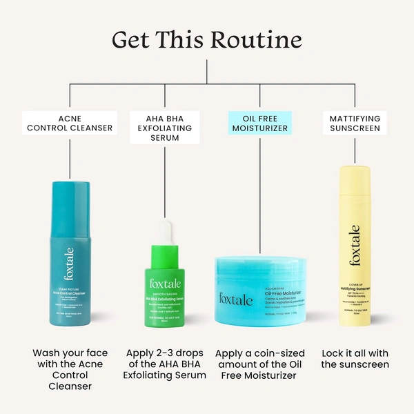 Foxtale Oil-Free Moisturizer for Face - 100g | Hyaluronic Acid, Niacinamide, Marine Algae | Boosts Hydration & Prevent Spots | Calm & Soothes Acne | Non-Greasy | Acne-Prone | Normal to Oily Skin