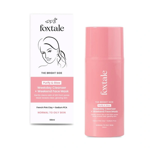 Foxtale Purify & Glow Cleanser + Mask - 100ml | Deep Cleansing | Remove Dirt & Oils | Exfoliating Glow Facial | Exfoliating Glow Facial | Blackhead Reducing | Hydrating | Normal to Oily Skin