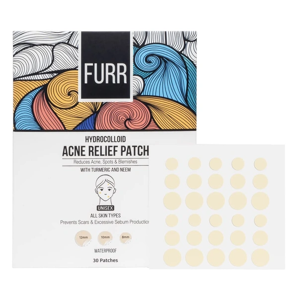 Furr Acne Relief Patches 30pcs - Quick & Effective Acne Solution with Hydrocolloid| Spot Treatment for Pimples & Blemishes | Invisible, Non-Irritating, Waterproof & Skin-Friendly Patches| Reduces Acne, Spots & Blemishes