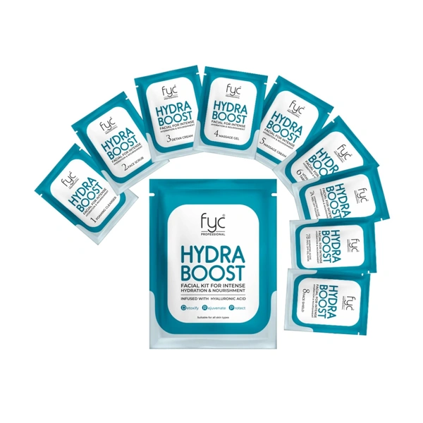 Fyc Professional Hydra Boost Facial Kit 185g | 8-Step Deep Hydration & Rejuvenation Facial with Hyaluronic Acid | Intense Moisture, Radiance & Smooth Skin | Salon-Quality Facial for All Skin Types