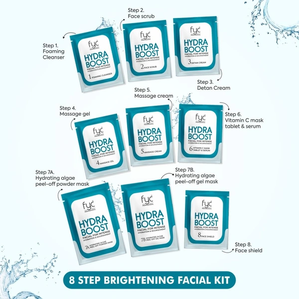 Fyc Professional Hydra Boost Facial Kit 185g | 8-Step Deep Hydration & Rejuvenation Facial with Hyaluronic Acid | Intense Moisture, Radiance & Smooth Skin | Salon-Quality Facial for All Skin Types