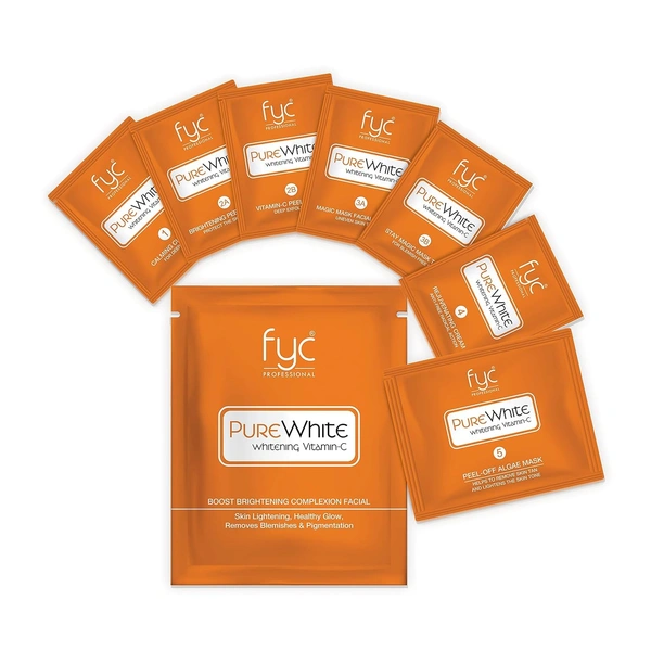 Fyc Professional Pure White Vitamin C Facial Kit 95g| 5-Step Brightening & Hydrating Facial Treatment | Glowing, Radiant & Even-Toned Skin | Salon-Quality Facial for All Skin Types | Vitamin-C Boost