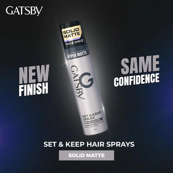 Gatsby GATSBY Set & Keep Hair Spray Solid Matte, 250ml | Strong Hold & Matte Finish | UV Protection & Non-Sticky | Residue-Free & Long-Lasting | Dermatologically Tested, Compact Size