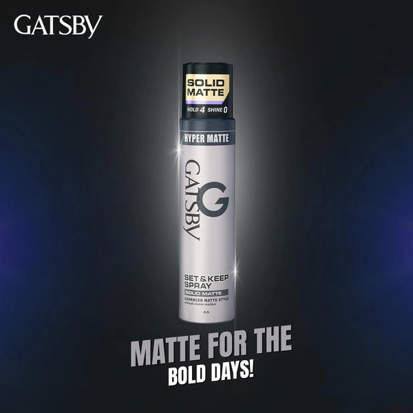 Gatsby GATSBY Set & Keep Hair Spray Solid Matte, 250ml | Strong Hold & Matte Finish | UV Protection & Non-Sticky | Residue-Free & Long-Lasting | Dermatologically Tested, Compact Size