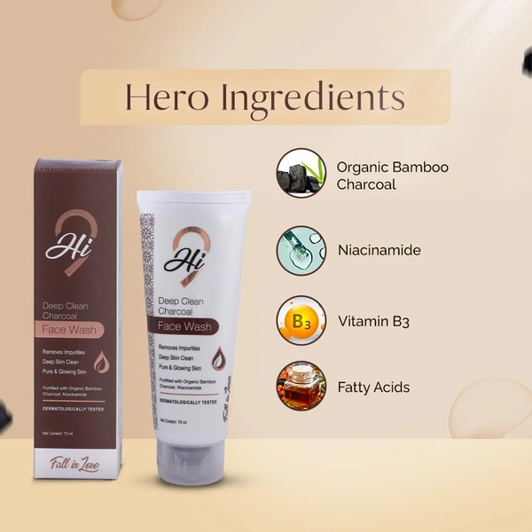 Hi9 Deep Clean Charcoal Facewash 75ml - Unclog Pores & Detoxify Skin for a Radiant Glow