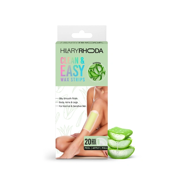 Hilary Rhoda Matte Hilary Rhoda Clean & Easy Wax Strips with Aloe Vera | Effortless & Quick Hair Removal | Soothes & Hydrates Skin | Salon-Smooth Results | Zero Fuss, No-Mess Waxing at Home