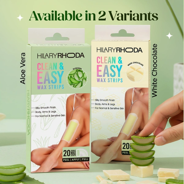 Hilary Rhoda Matte Hilary Rhoda Clean & Easy Wax Strips with Aloe Vera | Effortless & Quick Hair Removal | Soothes & Hydrates Skin | Salon-Smooth Results | Zero Fuss, No-Mess Waxing at Home