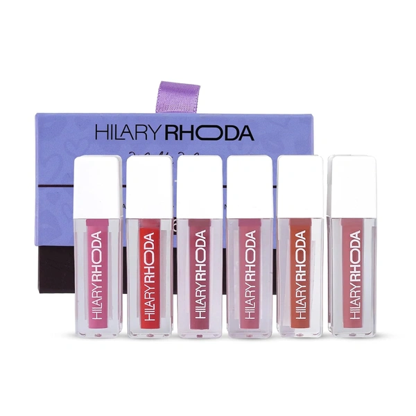 Hilary Rhoda Matte Minis Lipstick Set of 6 | Vitamin E, Jojoba & Rosehip Oil Infused | 12-Hour Stay | Waterproof, Smudge-Proof, Non-Sticky Lightweight Matte Lipsticks