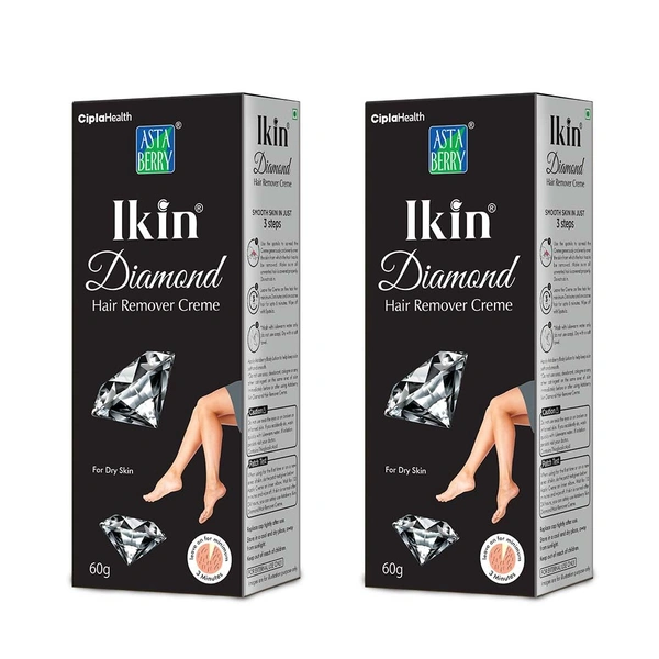 lkin Ikin Diamond Hair Removal Cream Pack of 2 (60g Each) for Women | Dry Skin Formula | Bikini, Legs & Underarms |