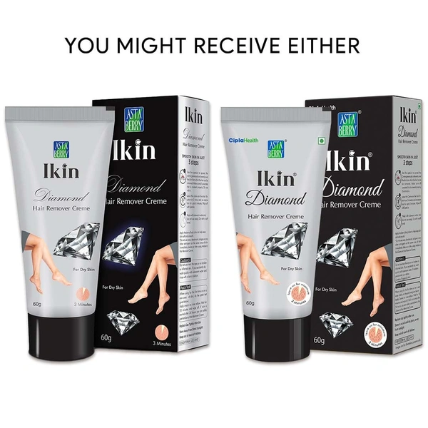 lkin Ikin Diamond Hair Removal Cream Pack of 2 (60g Each) for Women | Dry Skin Formula | Bikini, Legs & Underarms |