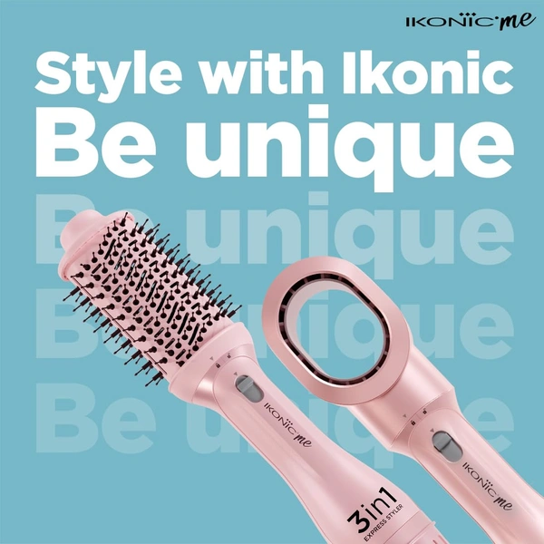 IKONIC 3 in 1 Express Styler | Professional Volumizer Blow Dryer | With Mixed Styling Bristles | 1200W Power | Innovative Air Flow Vents | Ceramic Titanium Tourmaline-Coated Brush Head | Suitable for All Hair Types