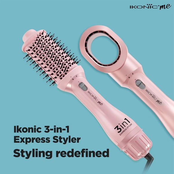 IKONIC 3 in 1 Express Styler | Professional Volumizer Blow Dryer | With Mixed Styling Bristles | 1200W Power | Innovative Air Flow Vents | Ceramic Titanium Tourmaline-Coated Brush Head | Suitable for All Hair Types