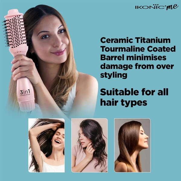 IKONIC 3 in 1 Express Styler | Professional Volumizer Blow Dryer | With Mixed Styling Bristles | 1200W Power | Innovative Air Flow Vents | Ceramic Titanium Tourmaline-Coated Brush Head | Suitable for All Hair Types