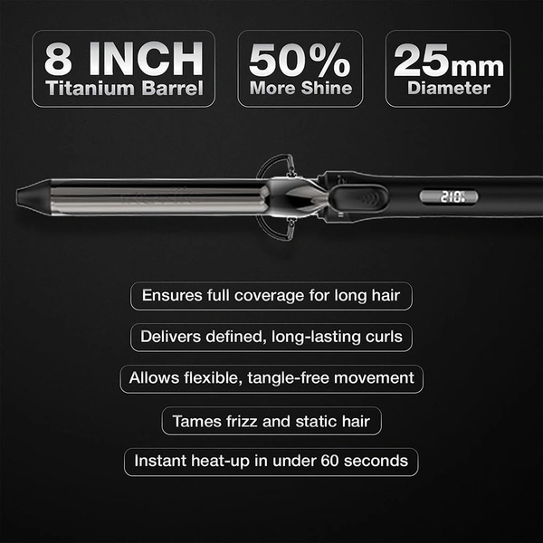 Ikonic CT 25mm Curling Tong Hair Curler, Black | 8 Inch Titanium Barrel | Professional Curling Iron for Bouncy, Tight & Loose Curls | Salon Finish