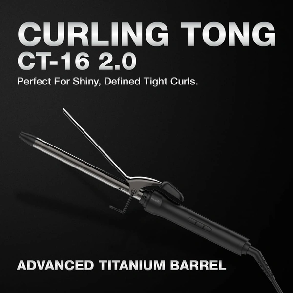Ikonic Curling Tong 16mm Hair Curler | 8 Inch Titanium Barrel | Heat Ready Indicator, Rubber Grip, Safety Stand & Swivel Cord | Salon-Like Finish