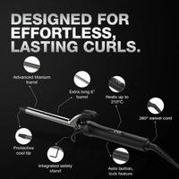 Ikonic Curling Tong 16mm Hair Curler | 8 Inch Titanium Barrel | Heat Ready Indicator, Rubber Grip, Safety Stand & Swivel Cord | Salon-Like Finish