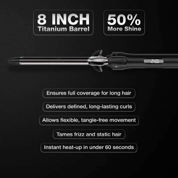 Ikonic Curling Tong 16mm Hair Curler | 8 Inch Titanium Barrel | Heat Ready Indicator, Rubber Grip, Safety Stand & Swivel Cord | Salon-Like Finish