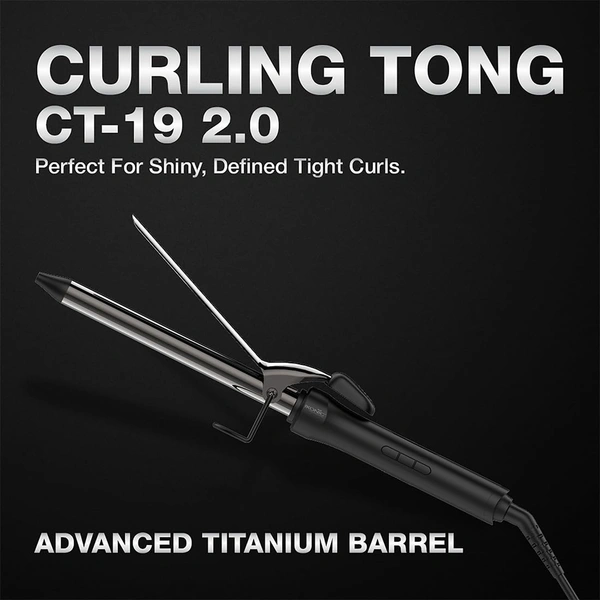 Ikonic Curling Tong 19mm Hair Curler | 8 Inch Titanium Barrel | Black & Golden | Heat Ready Indicator, Safety Stand, Swivel Cord | Salon-Like Finish