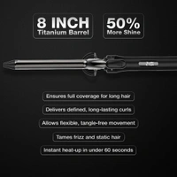 Ikonic Curling Tong 19mm Hair Curler | 8 Inch Titanium Barrel | Black & Golden | Heat Ready Indicator, Safety Stand, Swivel Cord | Salon-Like Finish