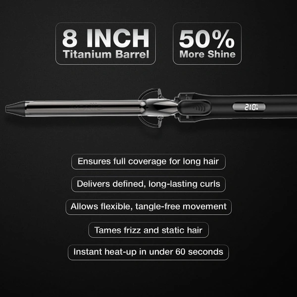 Ikonic Curling Tong 19mm Hair Curler | 8 Inch Titanium Barrel | Black & Golden | Heat Ready Indicator, Safety Stand, Swivel Cord | Salon-Like Finish