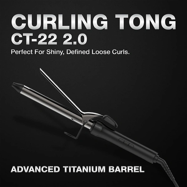 Ikonic Curling Tong CT-22 22mm Hair Curler | 8 Inch Titanium Barrel | Black & Golden | Safety Clip, Rubber Grip | Professional Salon-Like Curls