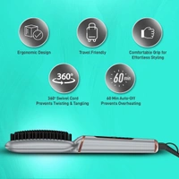 Ikonic Me Hair Straightener Brush Super Styler | Tourmaline Ceramic | Triple Bristle | Thermo-Protect | 130-210�C | Frizz-Free, Shiny Hair | Large Paddle Brush