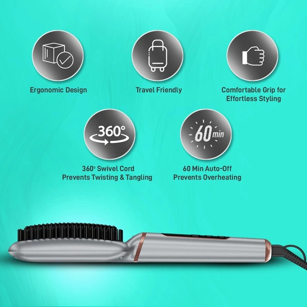 Ikonic Me Hair Straightener Brush Super Styler | Tourmaline Ceramic | Triple Bristle | Thermo-Protect | 130-210�C | Frizz-Free, Shiny Hair | Large Paddle Brush