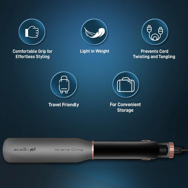 Ikonic Me Xtreme Crimp Hair Crimper for Women | Extra Long & Wide Ceramic Plates | Digital Temperature Display, 360� Swivel Cord | Salon Style Crimping