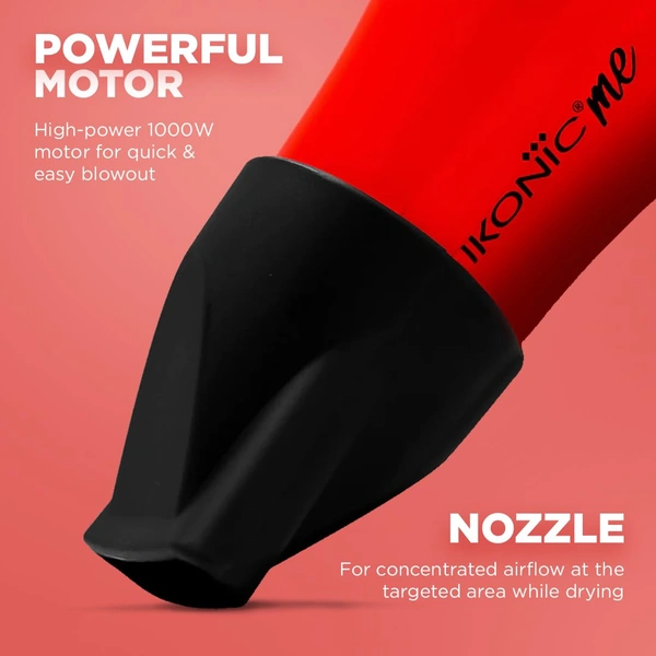 Ikonic Mini Speedy Hair Dryer Red | 1000W Powerful Motor | Lightweight & Compact | Foldable Handle | Dual Heat Settings | Travel-Friendly | Fast & Frizz-Free Drying