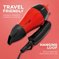 Ikonic Mini Speedy Hair Dryer Red | 1000W Powerful Motor | Lightweight & Compact | Foldable Handle | Dual Heat Settings | Travel-Friendly | Fast & Frizz-Free Drying