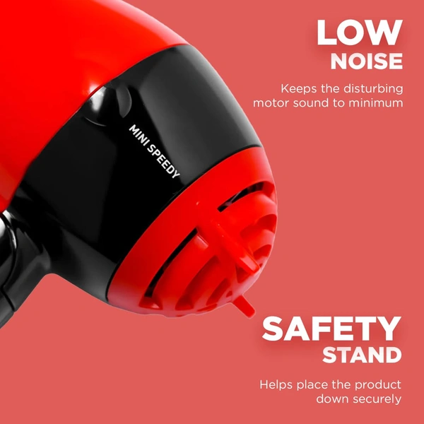 Ikonic Mini Speedy Hair Dryer Red | 1000W Powerful Motor | Lightweight & Compact | Foldable Handle | Dual Heat Settings | Travel-Friendly | Fast & Frizz-Free Drying