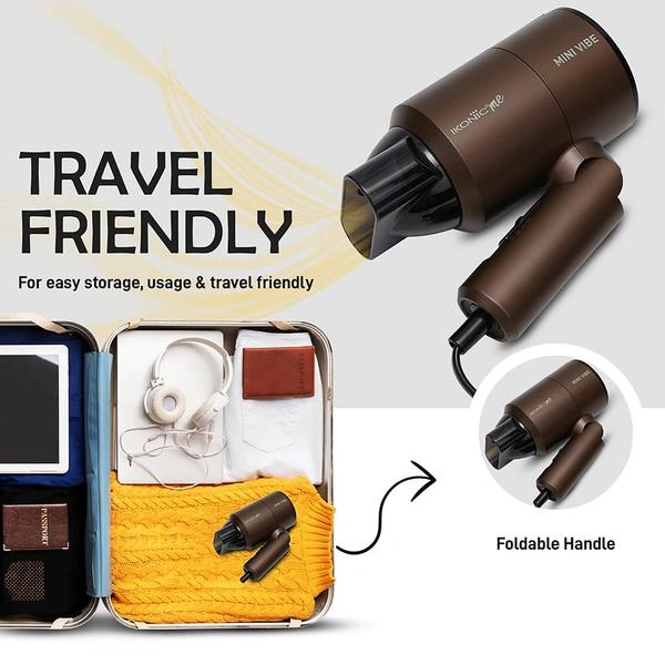 Ikonic Mini Vibe Hair Dryer 1200W - Coffee | 2 Speed Settings | Cool Shot | Overheat Protection | Compact & Travel Friendly Design | Suitable for All Hair Types