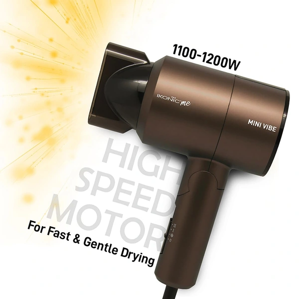 Ikonic Mini Vibe Hair Dryer 1200W - Coffee | 2 Speed Settings | Cool Shot | Overheat Protection | Compact & Travel Friendly Design | Suitable for All Hair Types