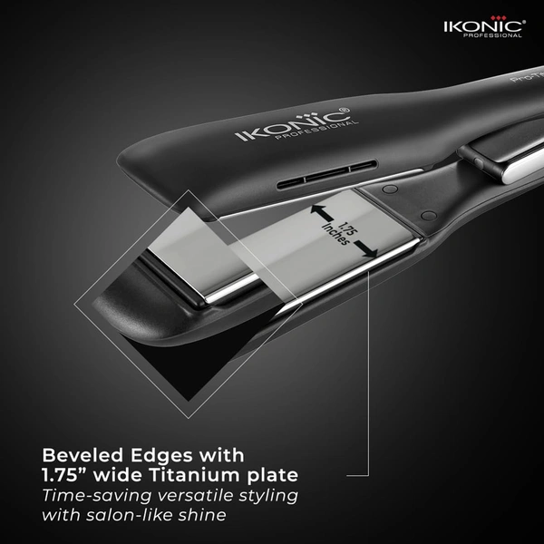 Ikonic Pro Titanium Shine Hair Straightener Black with AI Technology | Fast Heating | Frizz-Free Styling | Auto Shut-Off | Digital Temperature Control | Salon-Quality