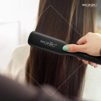 Ikonic Pro Titanium Shine Hair Straightener Black with AI Technology | Fast Heating | Frizz-Free Styling | Auto Shut-Off | Digital Temperature Control | Salon-Quality
