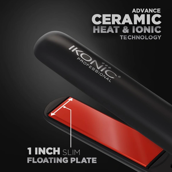Ikonic S3+ Hair Straightener, Black & Red With Adjustable Temparature Control, Professional Ceramic Floating Plates, Instat Heat Up and Easy To Use
