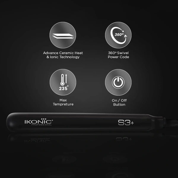 Ikonic S3+ Hair Straightener, Black & Red With Adjustable Temparature Control, Professional Ceramic Floating Plates, Instat Heat Up and Easy To Use