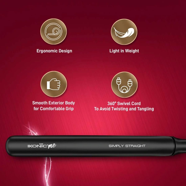 Ikonic Simply Straight Hair Straightener | Super Slim Rose Gold | 1-inch Plates | Compact Design | Quick Heat Up | Auto Controlled Heat Setting | Suitable for All Hair Types