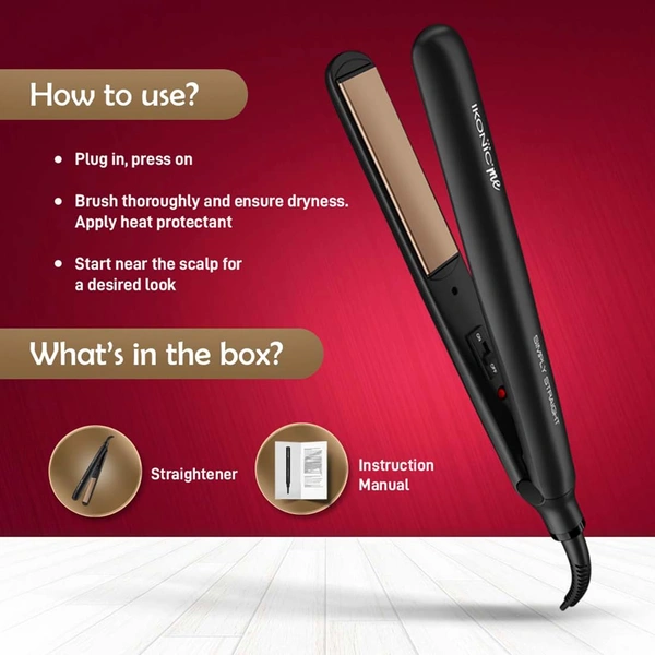 Ikonic Simply Straight Hair Straightener | Super Slim Rose Gold | 1-inch Plates | Compact Design | Quick Heat Up | Auto Controlled Heat Setting | Suitable for All Hair Types