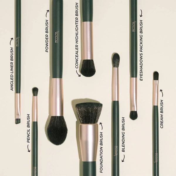 Incolor 8?Piece Makeup Brush Set | Powder, Foundation, Eyeshadow, Angled Liner, Concealer, Highlighter, Pencil & Blending Face Brushes | Soft, Durable Bristles