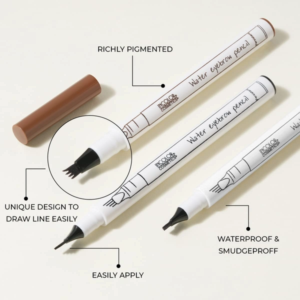 Incolor EY083 4 Forked Long Lasting Eyebrow Pencil Black with Precision Micro-Fork Tip | Smudge-Proof & Natural Hair-Like Finish | Easy Brow Definer