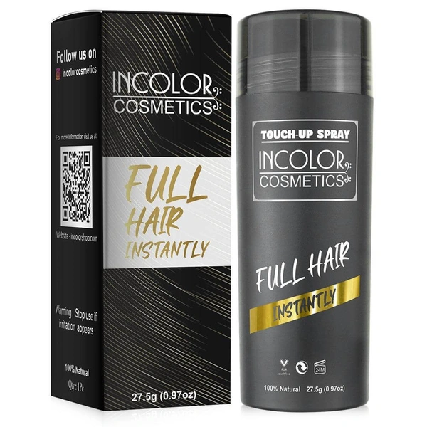Incolor Hair Fiber Powder - Black | Instantly Covers Bald Spots & Thinning Hair | Natural-Looking Volume | Long-Lasting, Sweat & Wind Resistant Hair Concealer