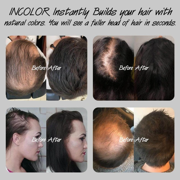 Incolor Hair Fiber Powder - Black | Instantly Covers Bald Spots & Thinning Hair | Natural-Looking Volume | Long-Lasting, Sweat & Wind Resistant Hair Concealer