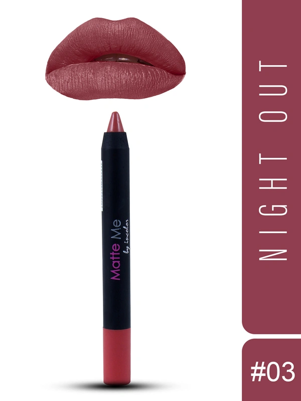 Incolor Matte Me Crayon Pencil Lipstick 03 Night out | Bold Matte Finish & Creamy Texture | Long-Lasting & Lightweight Lip Crayon for Glamorous Evening & Daily Looks