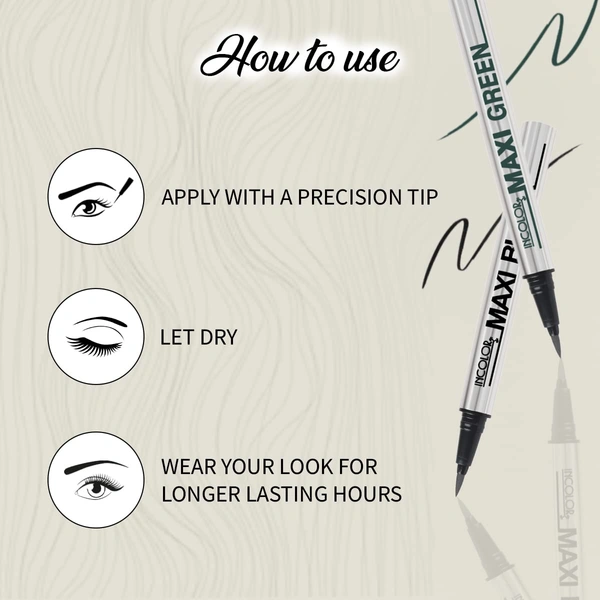 Incolor Maxi Pen Eyeliner 2gm Shade 04 Green for Women | Highly Pigmented Green | Long Lasting | Smudge Proof | Easy Sketch Pen Tip | Matte Finish
