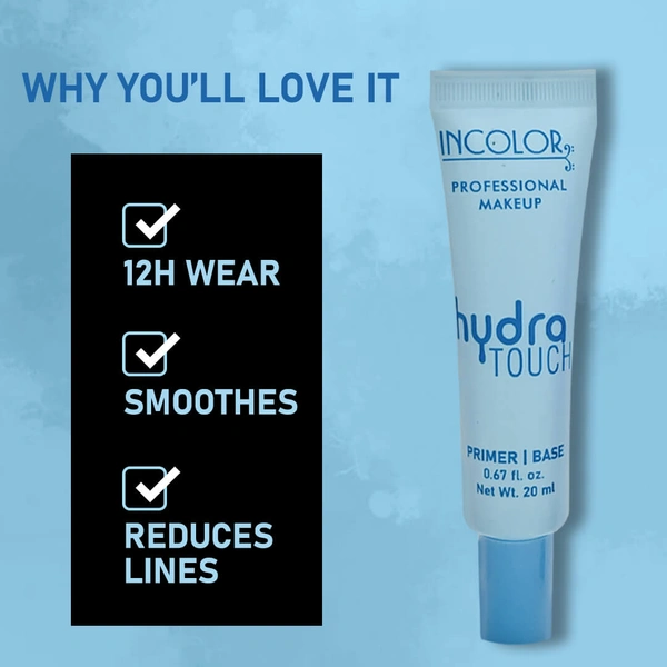 Incolor Professional Makeup Primer Hydra Touch Primer 20ml | Lightweight Gel Formula | Minimizes Pores | Smooth Velvet Base | Hydrating & Long-Lasting Makeup Primer