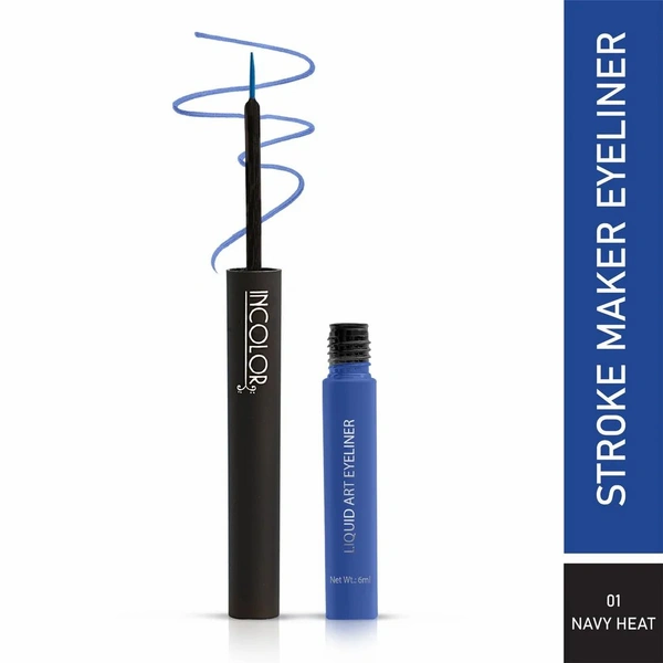 Incolor Stroke Maker Eyeliner Shade 01 Navy Heat | Intense Matte Finish | Quick Dry & 24HR Long Lasting | Waterproof & Smudgeproof | Fine Tip Precision